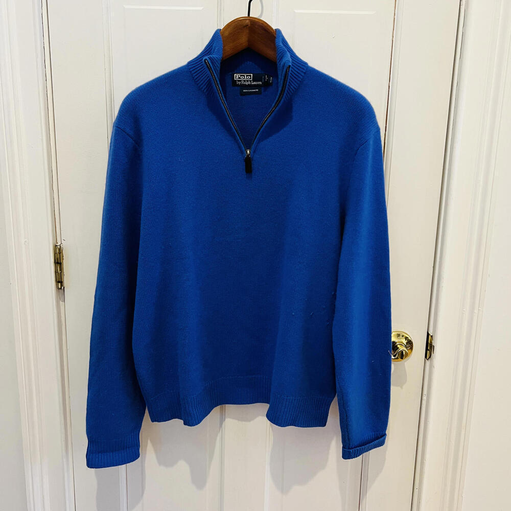 Polo Ralph Lauren Men’s 100% Italian Cashmere Blue Quarter-Zip Sweater Size XL